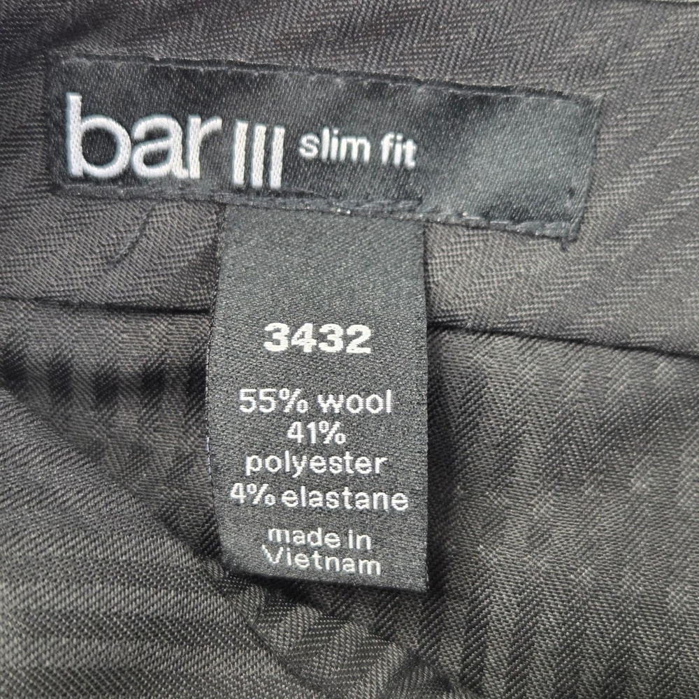 Bar III Dress Pants Mens 34x32 Charcoal Gray Excellent Slim Fit Wool Blend - Picture 7 of 7